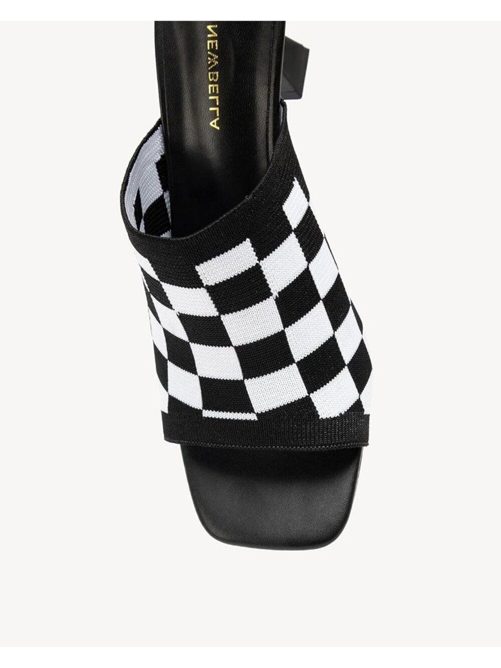 Women's Square Toe Heeled Sandals Chunky Black White Kitten Heel Slip On Sandals - Picture 5 of 7